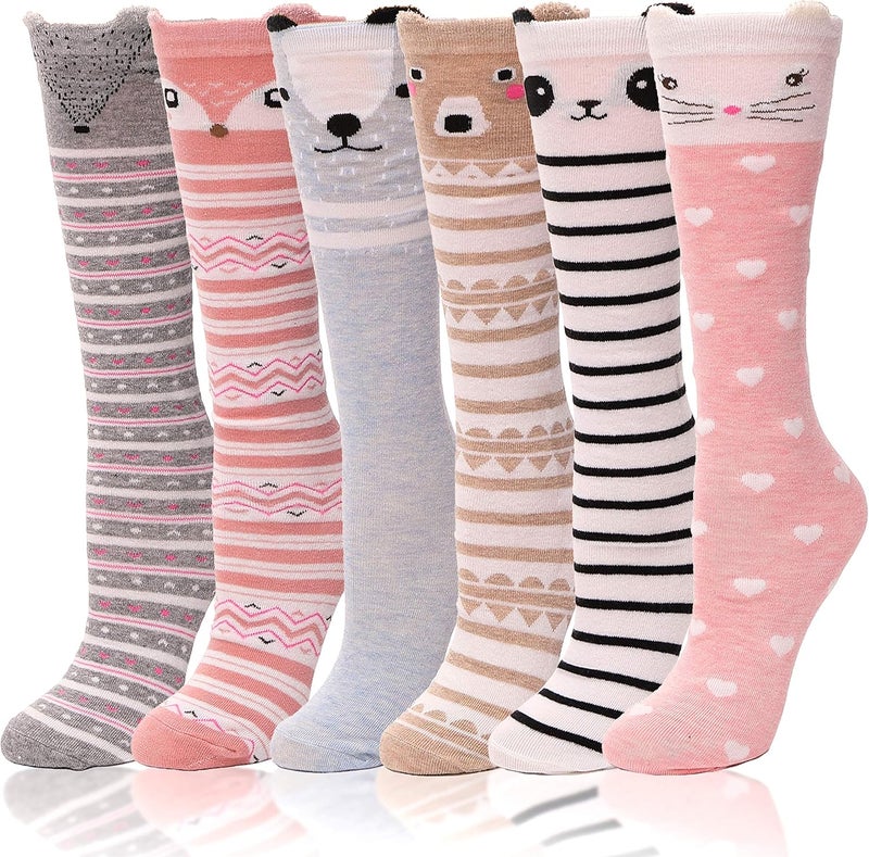 ANTSANG Kids Girls Knee High Socks Long Boot Crazy Silly Fun Gift Cute Tall Animal Socks for Child 6 Pairs - Image 1